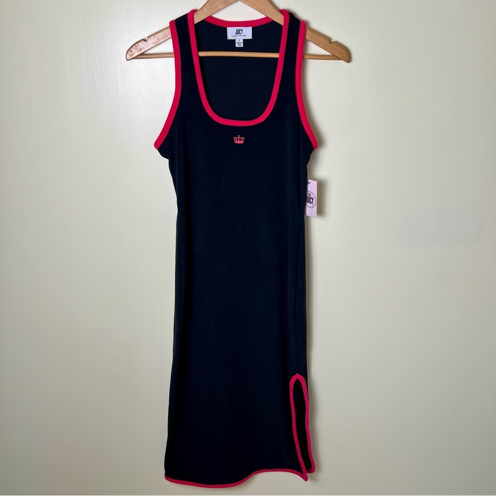 Juicy Couture Black & Pink Terry Cloth Maxi Dress W Slit NWT Beach Y2K Small